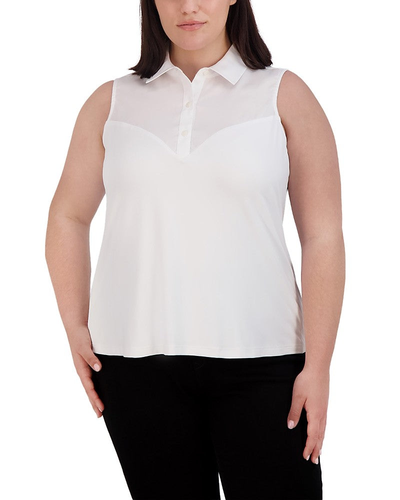 Foxcroft Plus Ricki Mixed Media Top - White - 200823