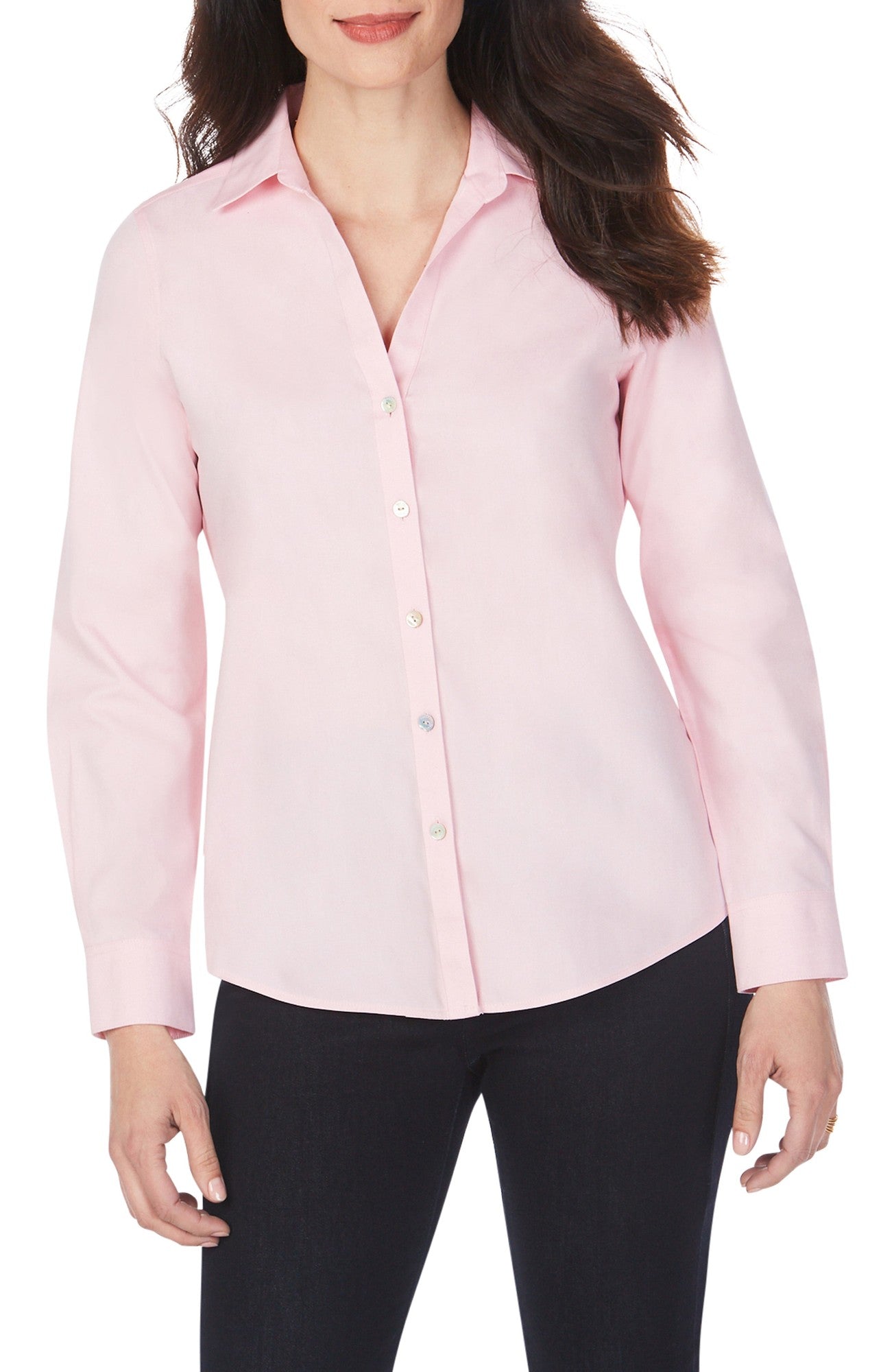 Foxcroft Chrissy Non-Iron Button-up Shirt- Chambray Pink - 179204