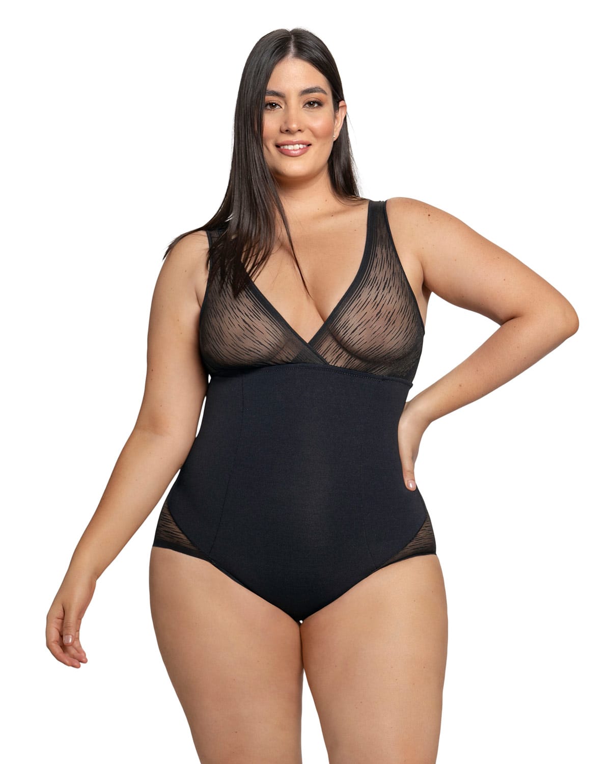 Leonisa Black Sheer Stripe Bodysuit - XL - Black