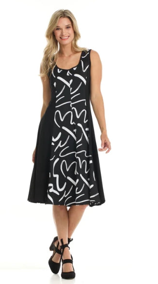 Gitane Side Panel Scoop Neck Sleeveless Dress - Black & White - Small