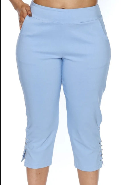 Papa FashionsPull On Stretch Capri - Light Blue -T6097