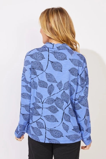 Escape by Habitat Baja Blue Leaf Print Quarter Zip Pullover - E96112
