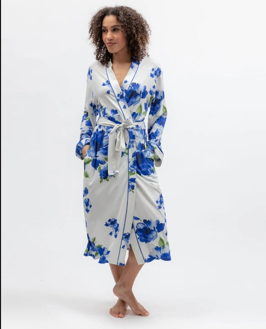 Cyberjammies Midnight Berry Womens Floral Printed Jersey Long Dressing Gown - Blue Mix - 5679
