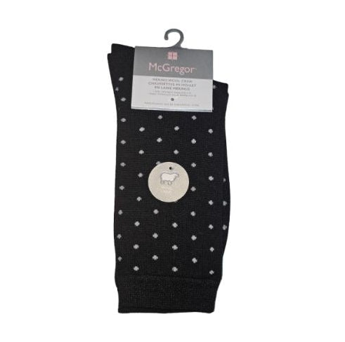 McGregor Woman's Merino Wool Crew Sock - Black with Dots - MGW203CR1201