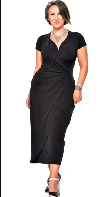 Rapz Black V-Neck Wrap Dress - SMALL - Black - 4366