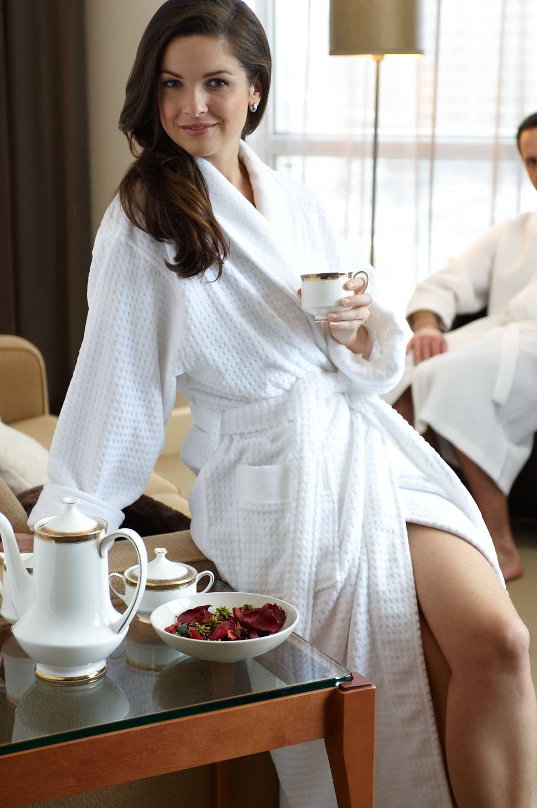 Mansfield Luxe Jacquard Terry Velour Robe - White - M108