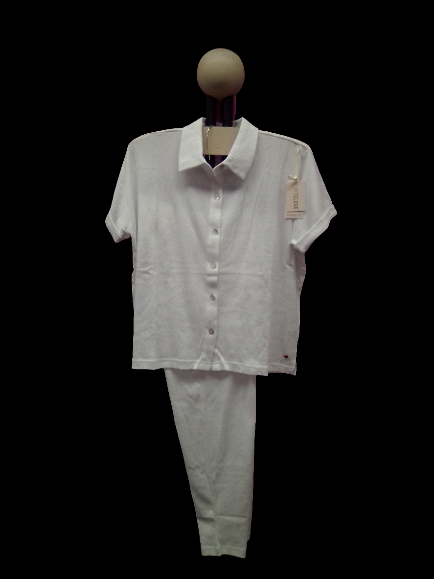 Lattelove Crinkled Relaxed Collared Top & Tapered Pant Set