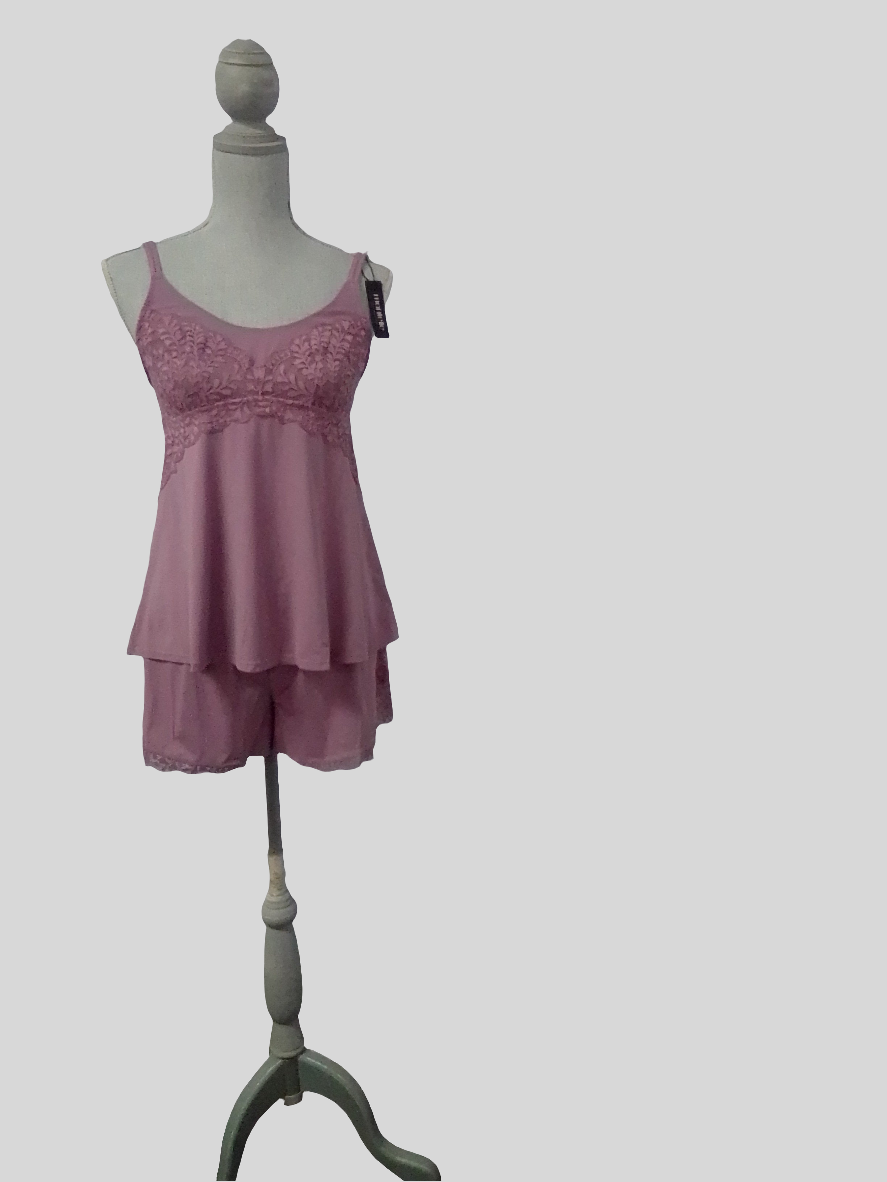 Montelle Berry Garden Bust Support Cami Short Set - Berry Glaz