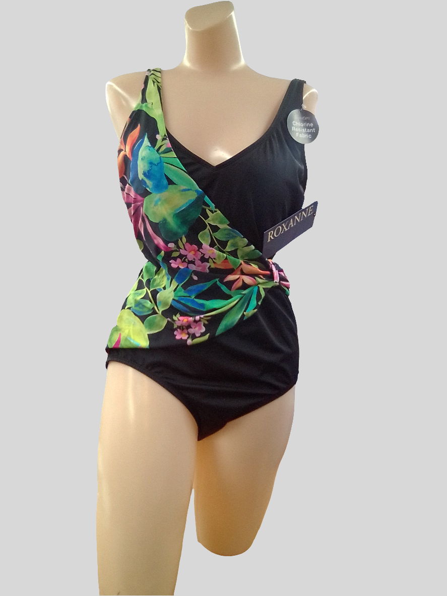 Roxanne Draped Sash One-Piece -Black Mlti - E95425