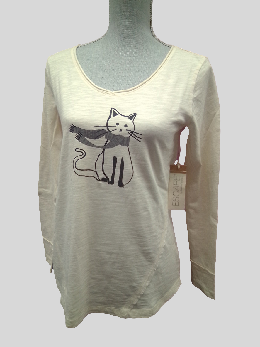 Escape Laid Back V Neck Chilly Cat - Ivory