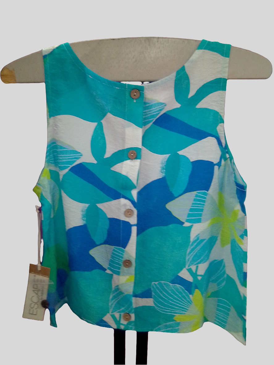 Escape Button Back Tropical Floral Tank Top