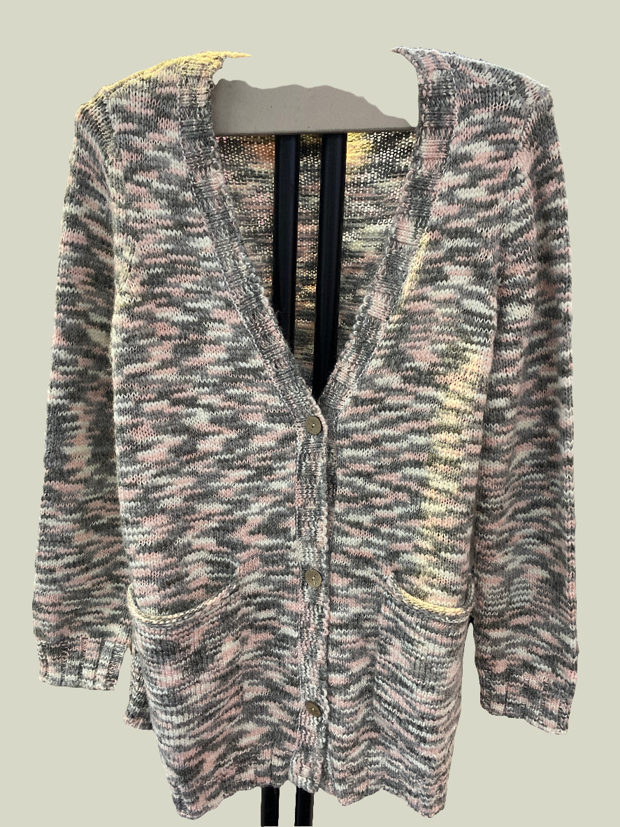Escape Striped Knit Cardigan Sweater - Small - Pink / Earth - 28225