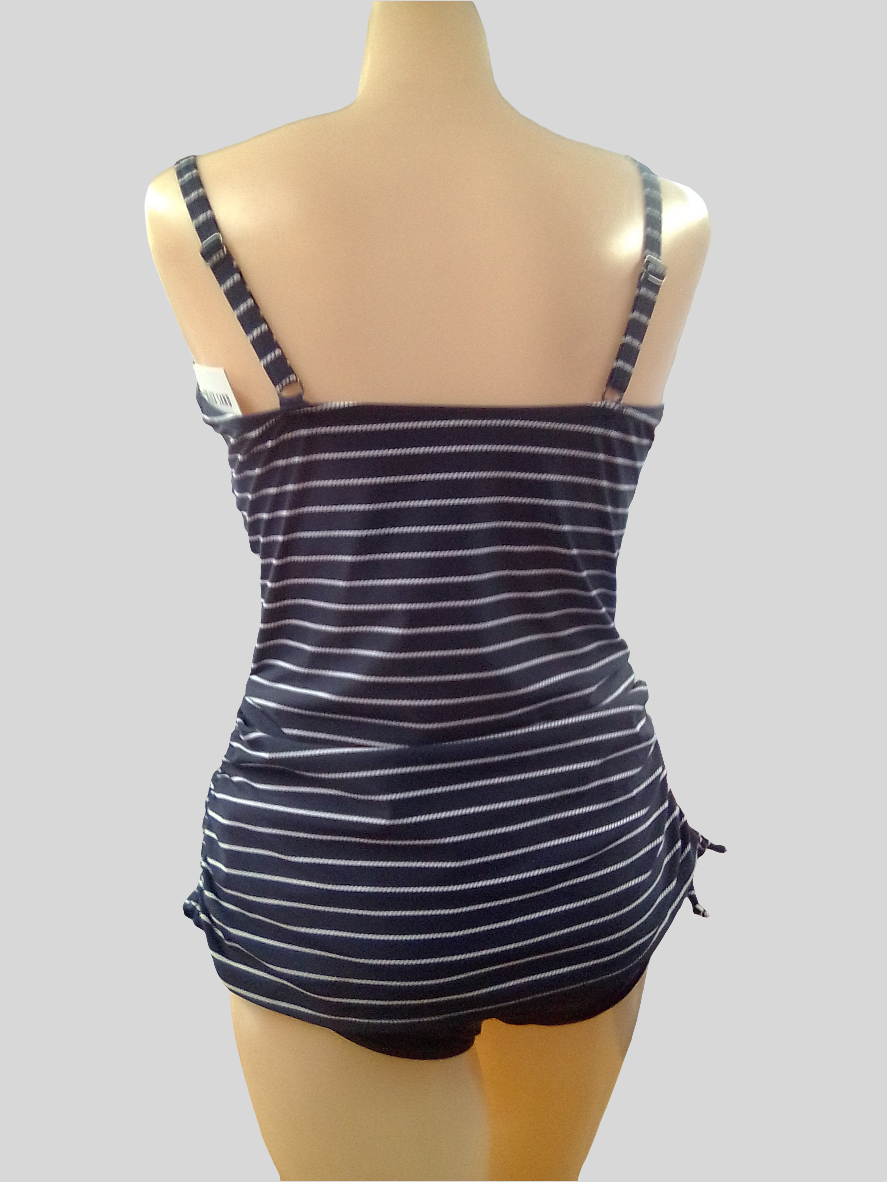 Black Sand Navy Striped Ruffle Hem Tankini