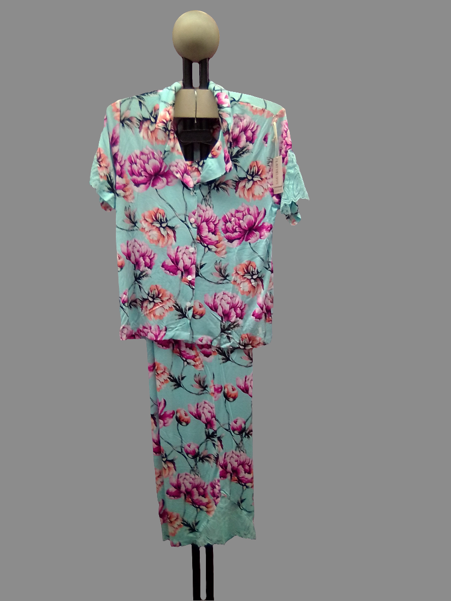 Lattelove Lace Short Sleeve Notch Collar & Pant Set