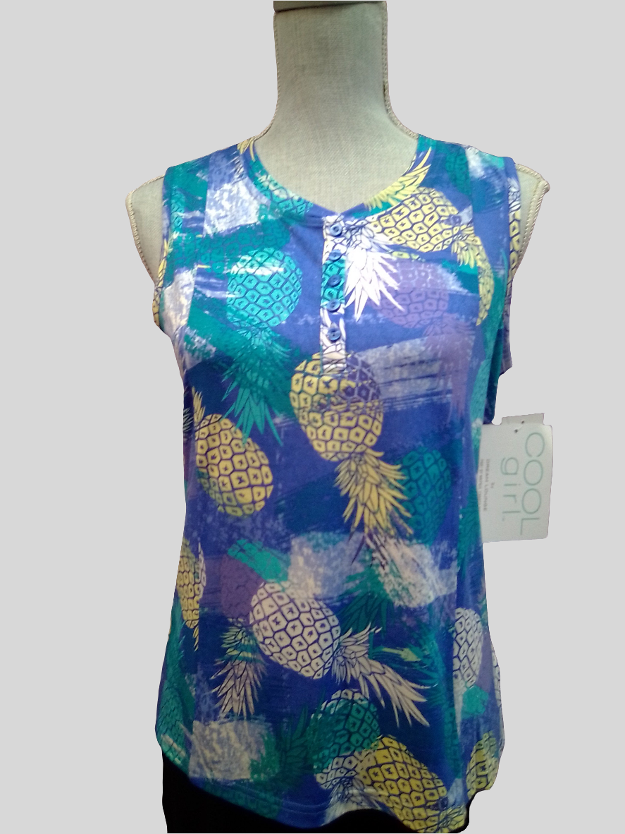 Cool Girl Sleeveless Tank Top in Blue Pineapples - C126100