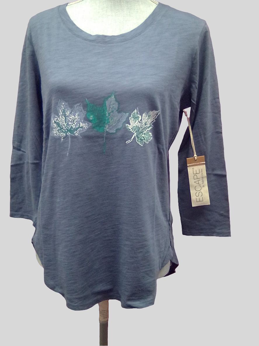 Escape High-Low Tee Stamped Foliage - Denim
