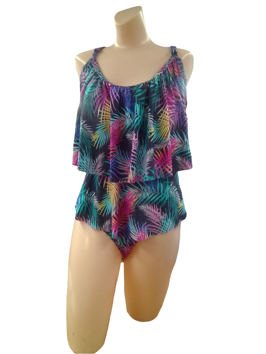 Karmilla double tier ruffle one-piece swimsuit - 24W - Navy Multi - P7-402