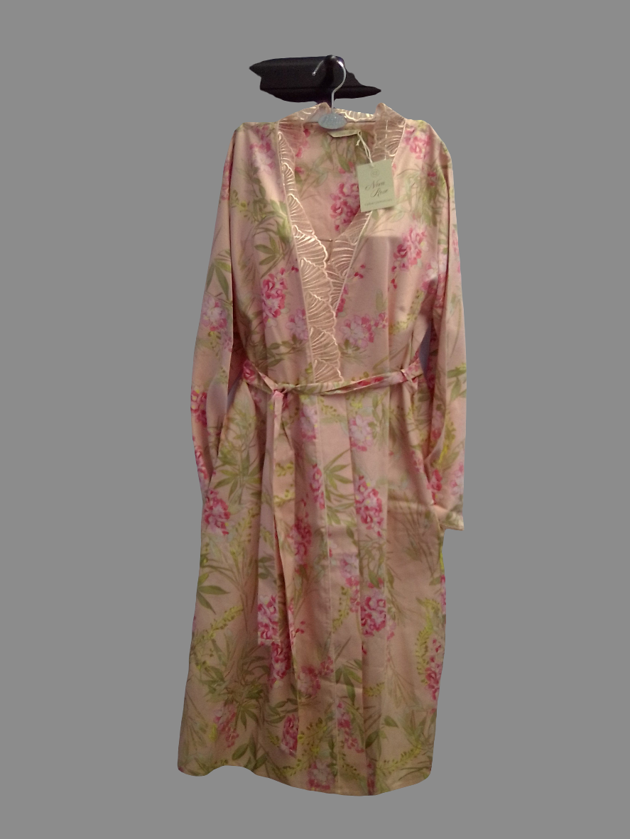 Cyberjammies, Sally Peach Mix Lace-Detail Floral Print Long Sleeve Midi Dressing Gown