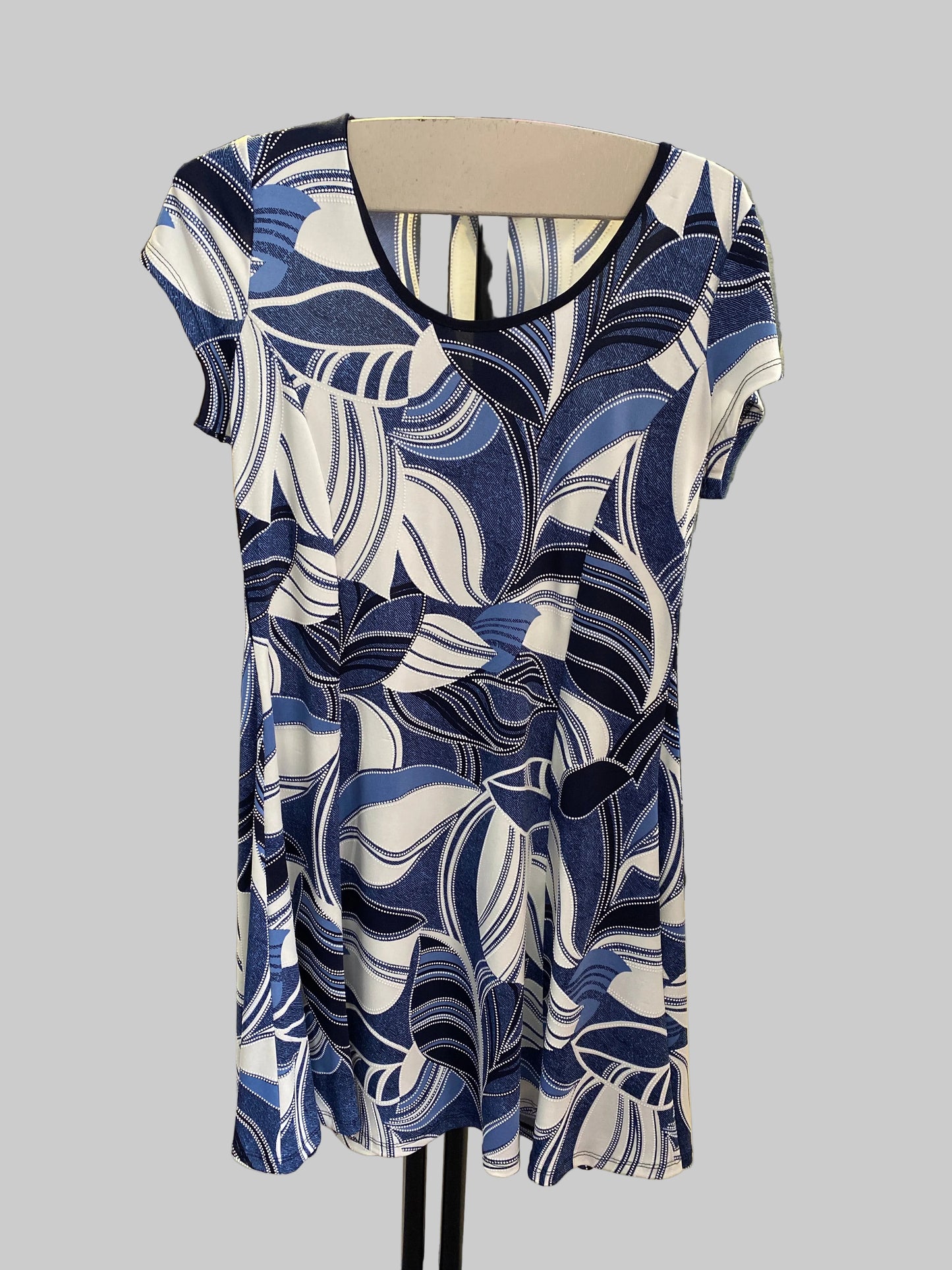 Gitane Midi Scoop Neck Cap Sleeve Dress - Blue Leaf - M