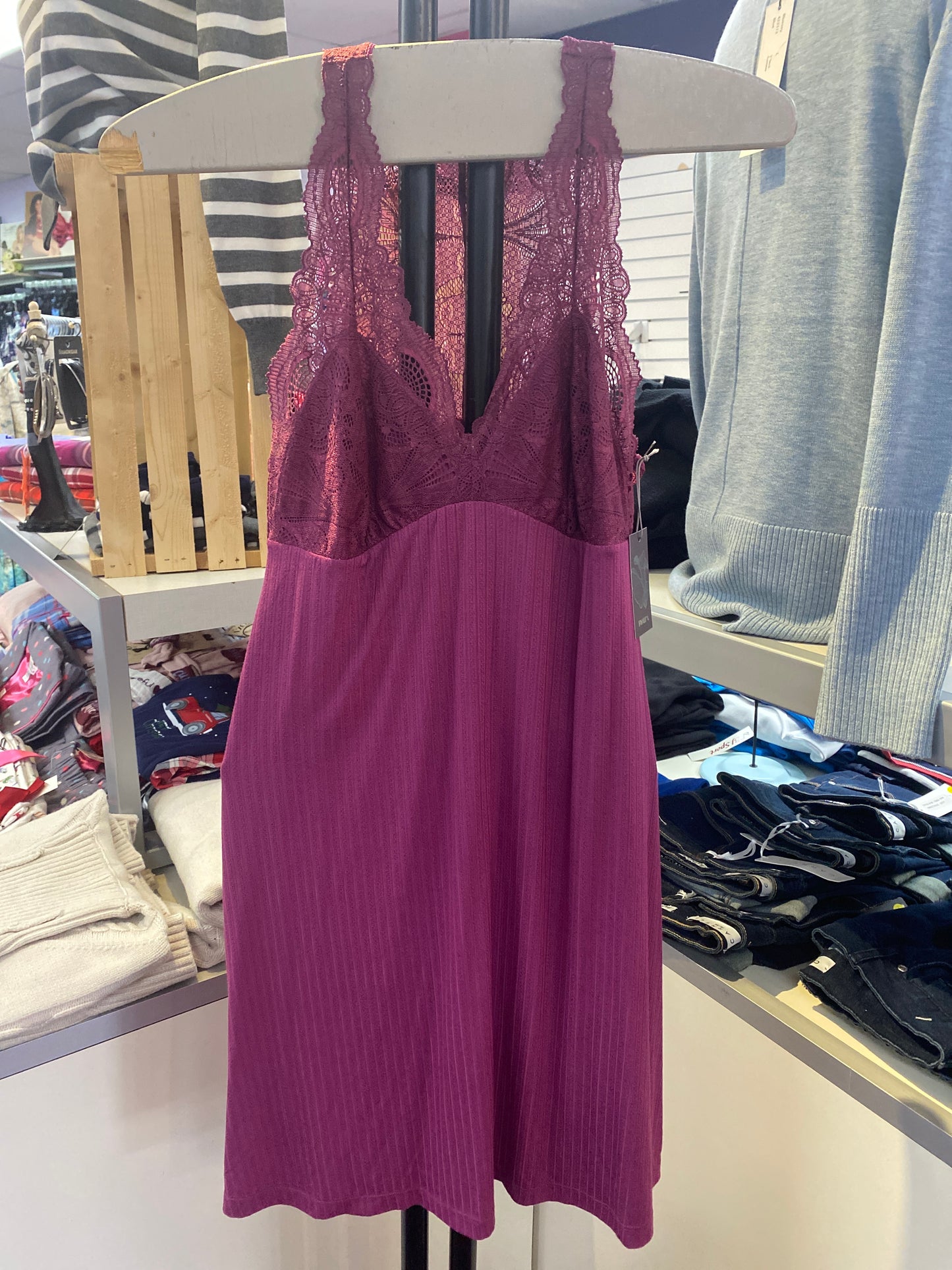 Women's Plum Lace Pleated Nightdress