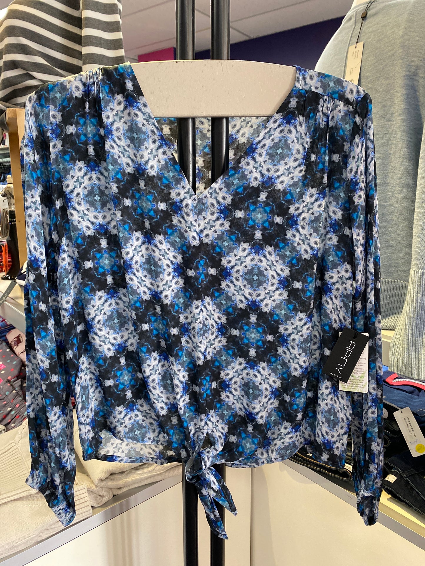 Blue Floral Tie-Front Blouse