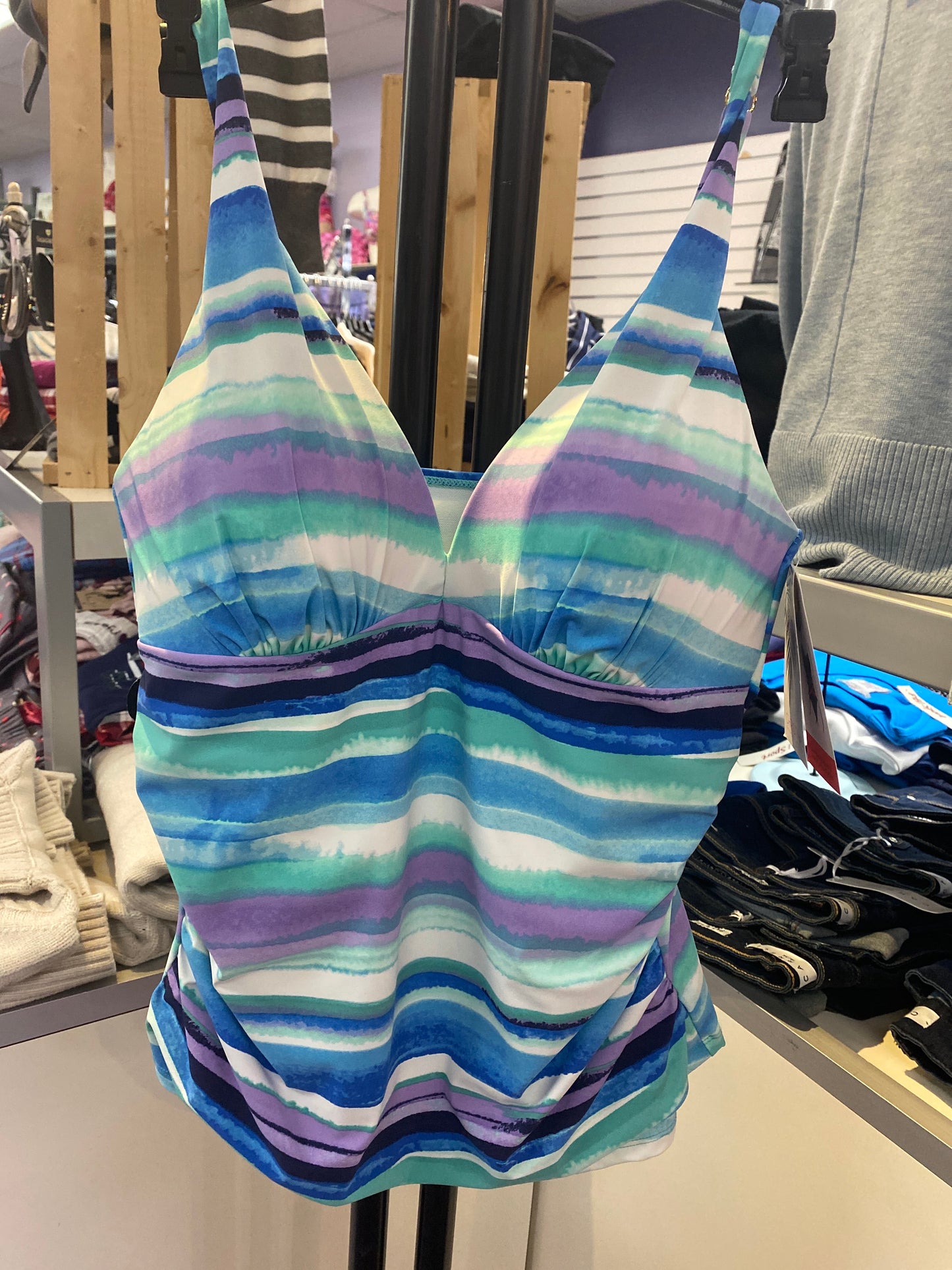 Striped Halter Tankini Top
