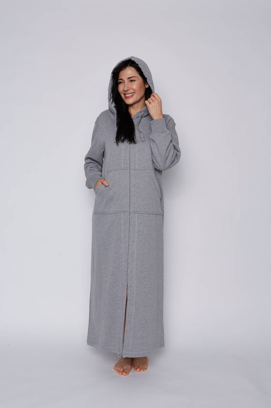 Mansfield Luxe Hooded Sweatshirt Robe with Front Zip - Gray - R03622