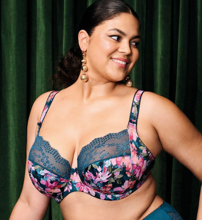 Elomi Lucie Plunge Bra - 40J -Teal Floral - EL4490 TOL