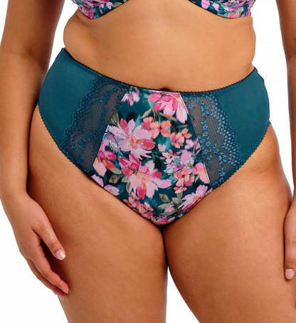 Elomi Lucie High Leg Brief Panty - size L - Teal Floral - EL4498 TOL