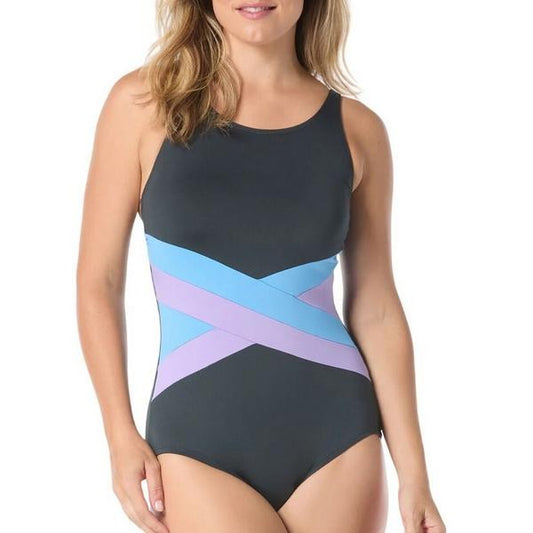 Gabar Colourblock High-Neck Mastectomy One Piece - Blue Wave - G7A220