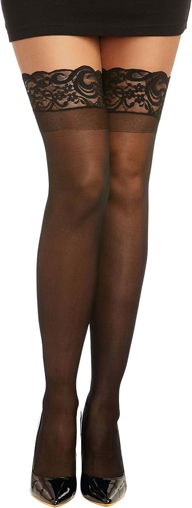 Dreamgirl Red Sheer Thigh-High Stockings Silicone Lace Top - One-Size - 5000