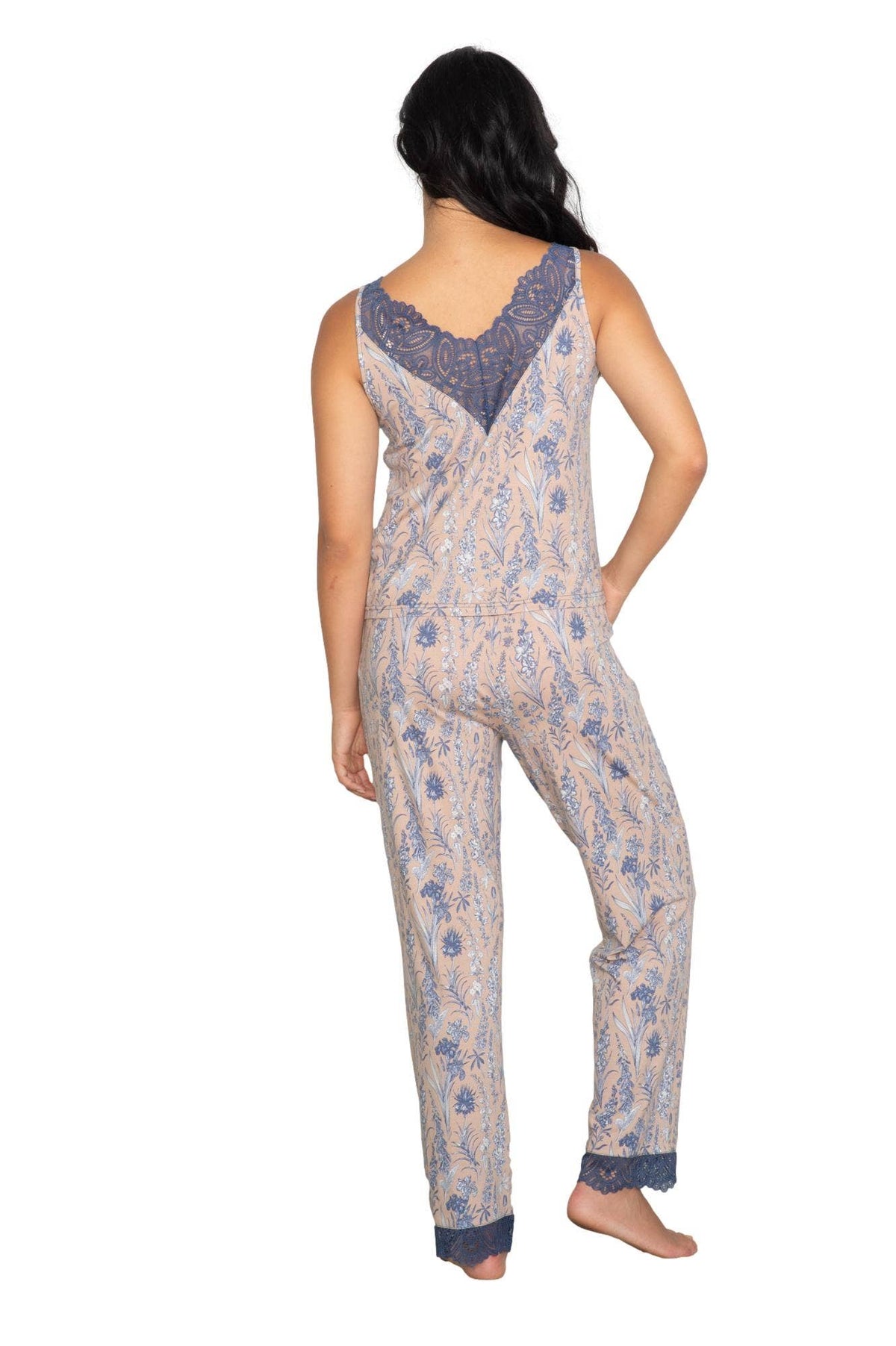 Lattelove's Lace Tank Pant Set - Light Blue Leaves - LW12KS326