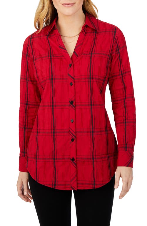 Foxcroft Faith Windowpane Red Plaid Tunic Shirt - 198910
