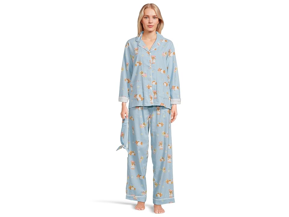 P.J. Salvage Beary Cute Flannel PJ Set - Cozy Long Sleeve Button Top & Pants