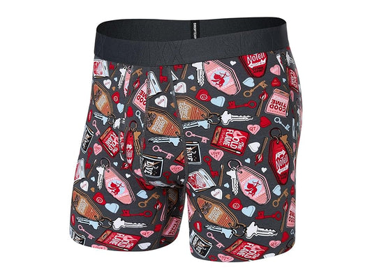 SAXX Droptemp Cooling Cotton Boxer Briefs - S - No Tell Motel/Graphite - SXBB44 NTG