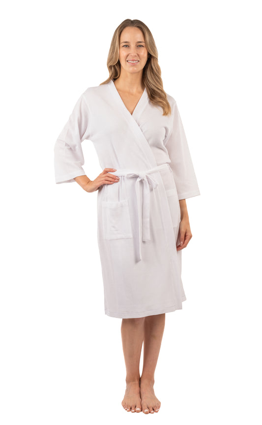 Women's White Waffle Cotton Robe