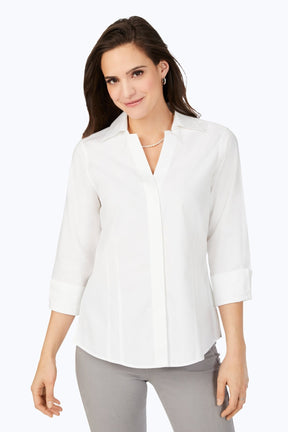 Foxcroft Taylor Essential Non-Iron 3/4 Sleeve Fitted Shirt - White - 102278