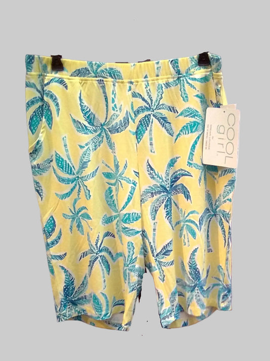 Cool Girl Yellow Palm Tree Print Bermuda Sleep Shorts - C325403