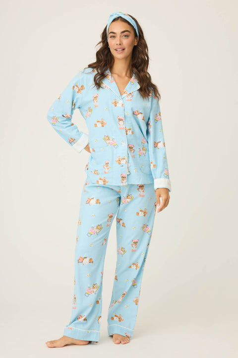 P.J. Salvage Beary Cute Flannel PJ Set - Cozy Long Sleeve Button Top & Pants