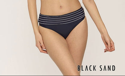 Black Sand Navy Striped Fold Over Waistband Bikini Bottoms - Size 12 - Navy - 42SP25-B1