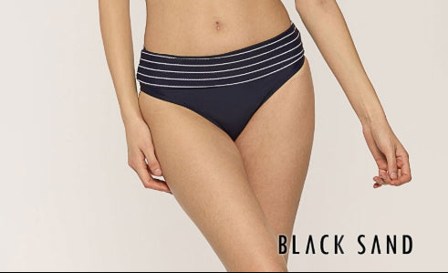 Black Sand Navy Striped Fold Over Waistband Bikini Bottoms - Size 12 - Navy - 42SP25-B1