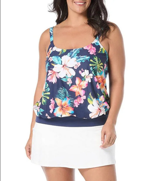 Beach House Vibrant Vacay Sarah Blouson Women's Tankini Swim Top - Admiral - HW5K120 550
