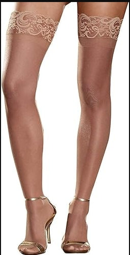 Dreamgirl Red Sheer Thigh-High Stockings Silicone Lace Top - One-Size - 5000