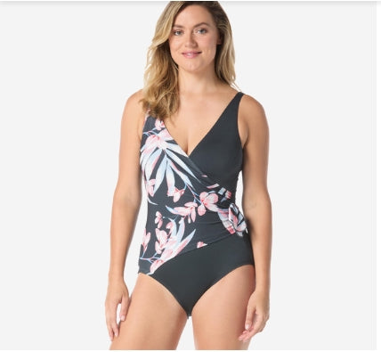Gabar Surplice One Piece Aquafitness Swimsuit - Lush Getaway - G8W417