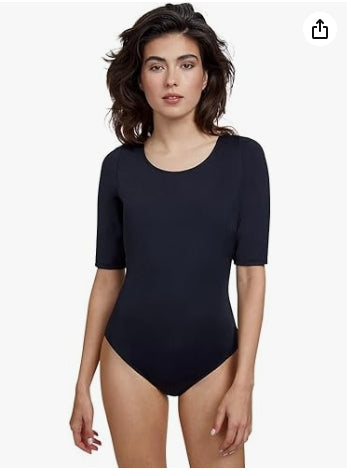 Gottex Modest Round Neck Short Sleeve One Piece Swimsuit - Black- 2GTM295
