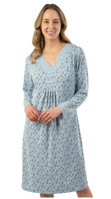 Patricia Lace Trim V-Neck Blue Printed Lounger - Blue/Green - 121-2