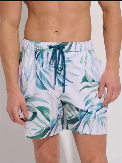 Everyday Sunday Men's Tropical Swim Shorts - White Leafs - ESBEAM01006