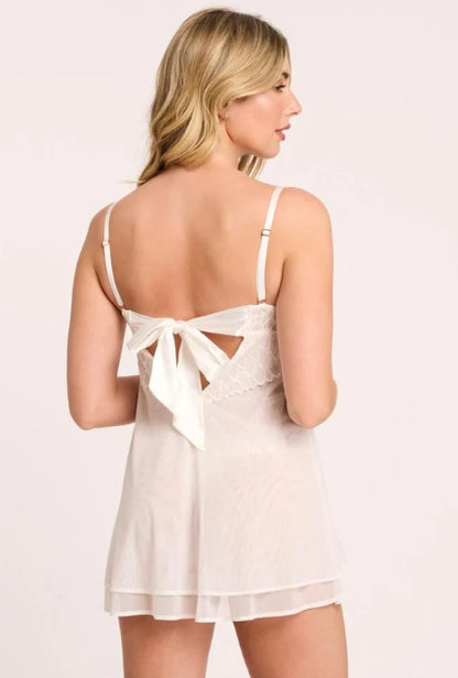 Montelle Intimates Lace Trim Sheer Babydoll Set - Chantilly - 9345