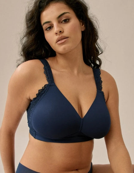 Naturana Soft Bra with Side Smoother Effect and Lace - Dark Blue - 5675 251