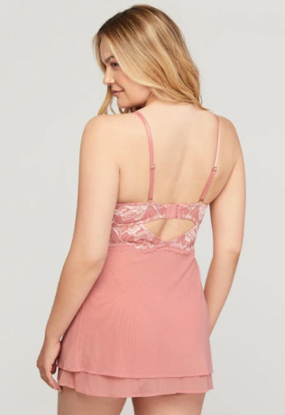 Montelle Intimates Blushing Lace Chemise & G-String Set - Rose Clay - 9478